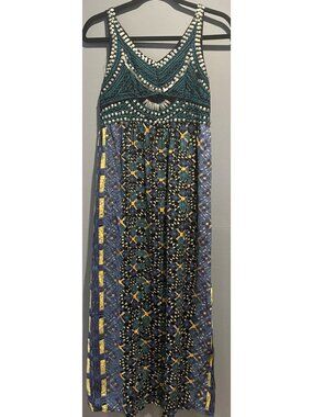 Angie Women’s Small Boho Midi Dress Romantic Smocked Peasant Style festival